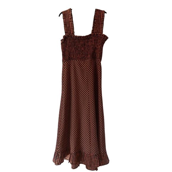 Ganni Dresses & Skirts - Ganni Smocked Gingham Midi Dress Orange and Black Sleeveless Dress NWT